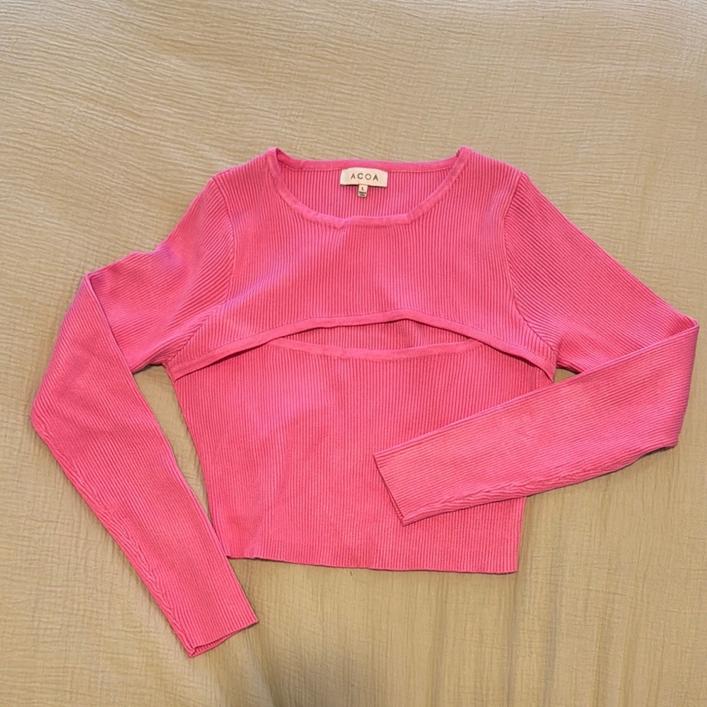 Pink Long Sleeve Crop Top